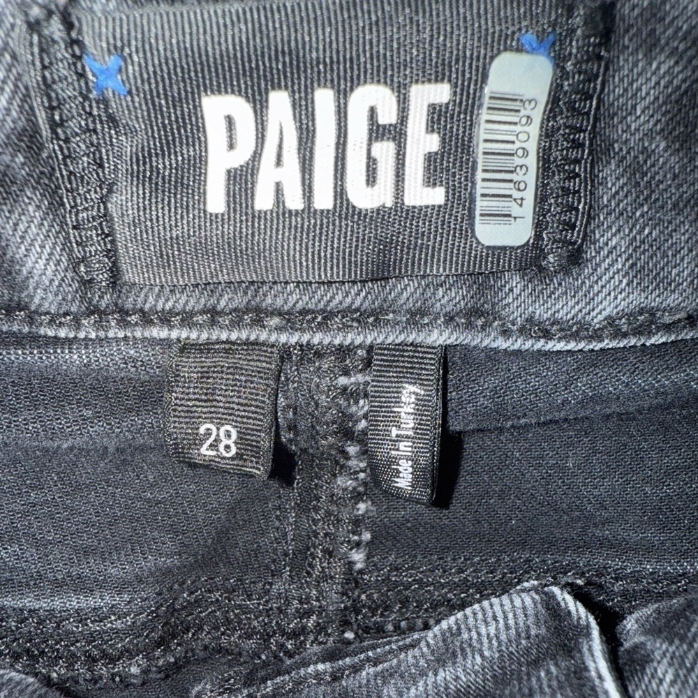 Paige Sarah Slim High Rise Jeans Raw Hem & Zippers in Virgo Black Size 28 - Picture 7 of 16